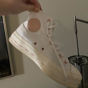 Converse platform high tops pink and white